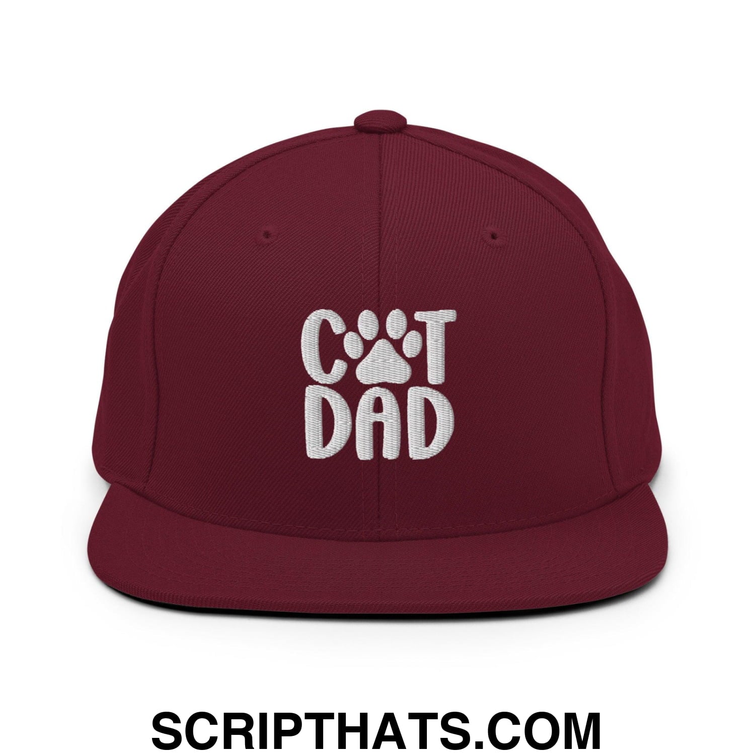 Cat Dad Embroidered Flat Bill Brim Snapback Hat Maroon