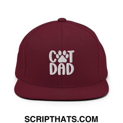 Cat Dad Embroidered Flat Bill Brim Snapback Hat Maroon