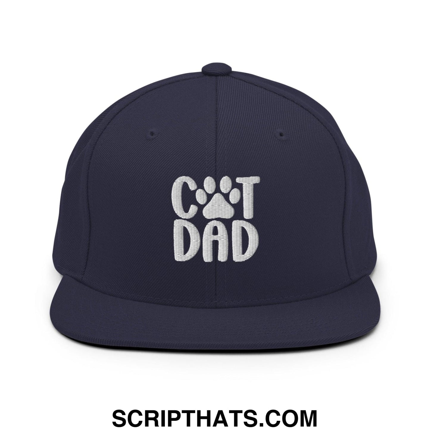 Cat Dad Embroidered Flat Bill Brim Snapback Hat Navy