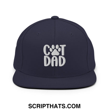 Cat Dad Embroidered Flat Bill Brim Snapback Hat Navy