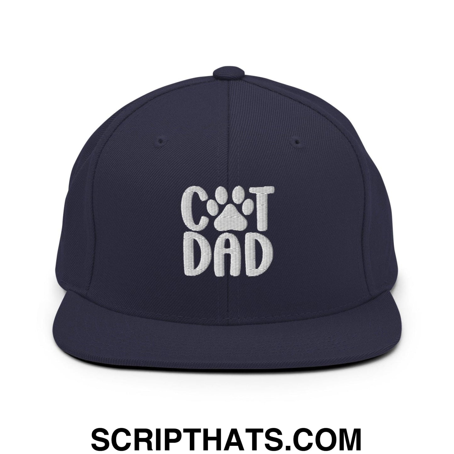 Cat Dad Embroidered Flat Bill Brim Snapback Hat Navy