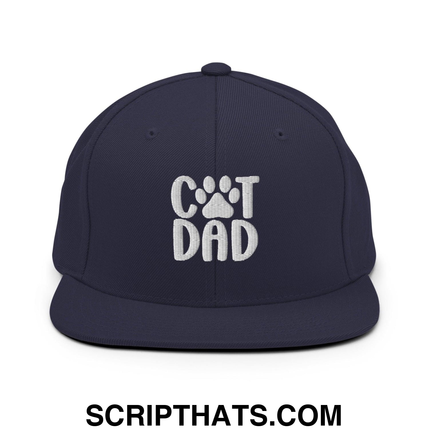 Cat Dad Embroidered Flat Bill Brim Snapback Hat Navy