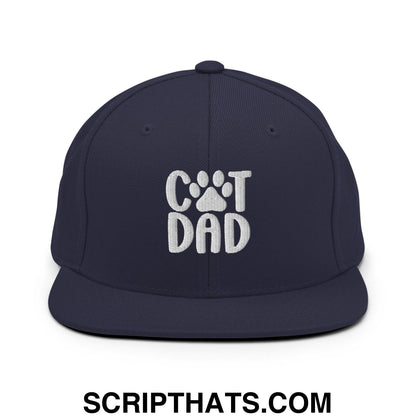 Cat Dad Embroidered Flat Bill Brim Snapback Hat Navy