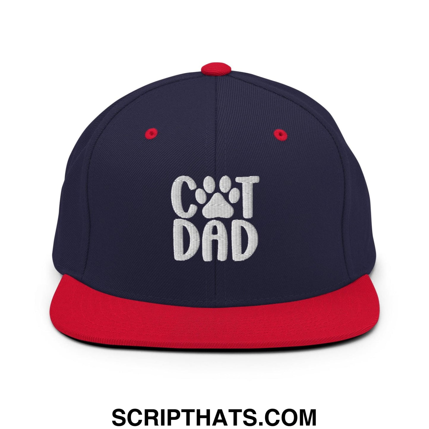 Cat Dad Embroidered Flat Bill Brim Snapback Hat Navy Red