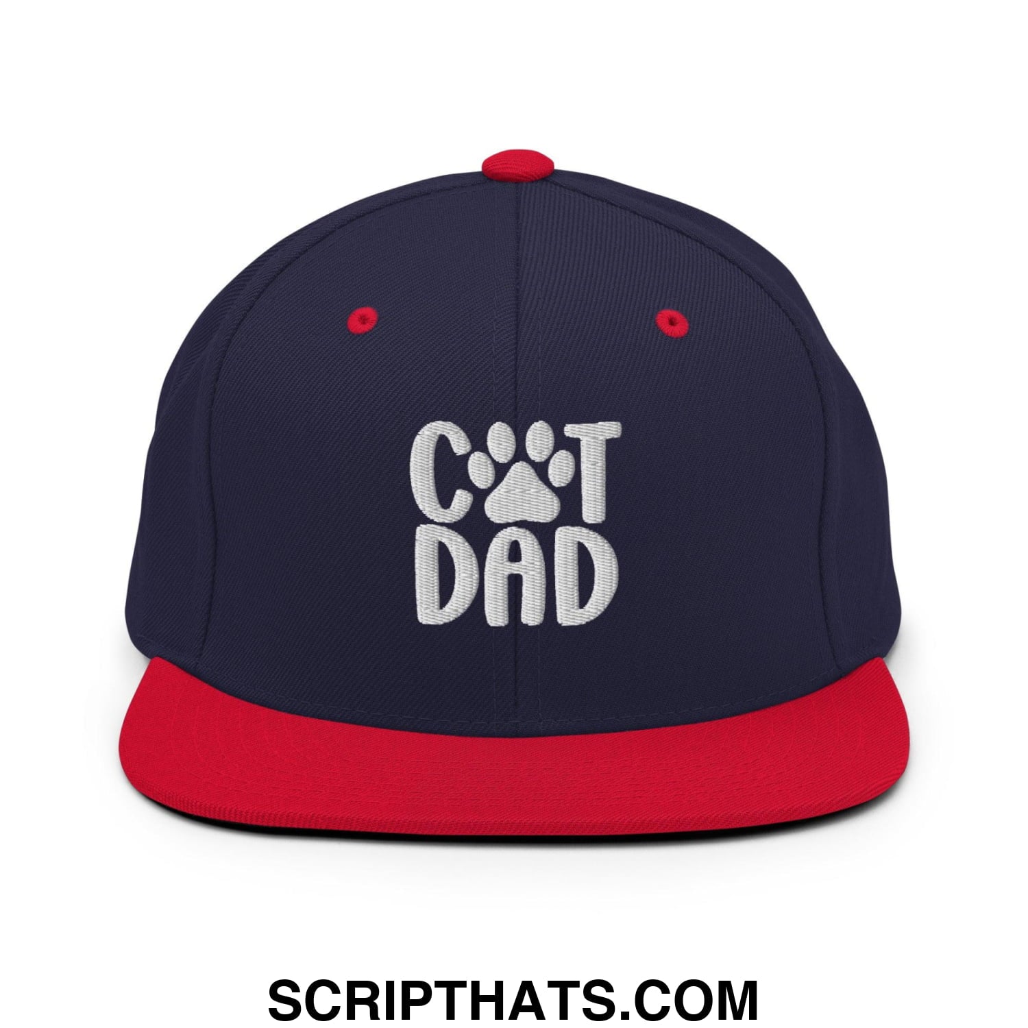 Cat Dad Embroidered Flat Bill Brim Snapback Hat Navy Red