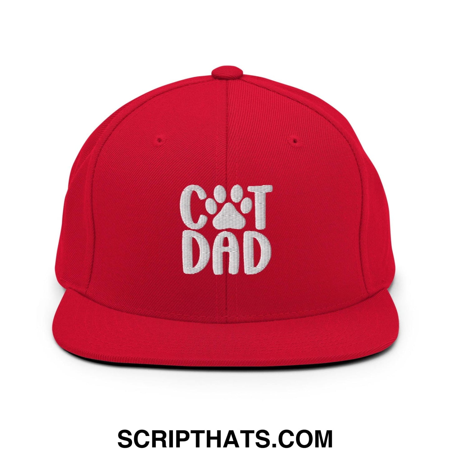 Cat Dad Embroidered Flat Bill Brim Snapback Hat Red