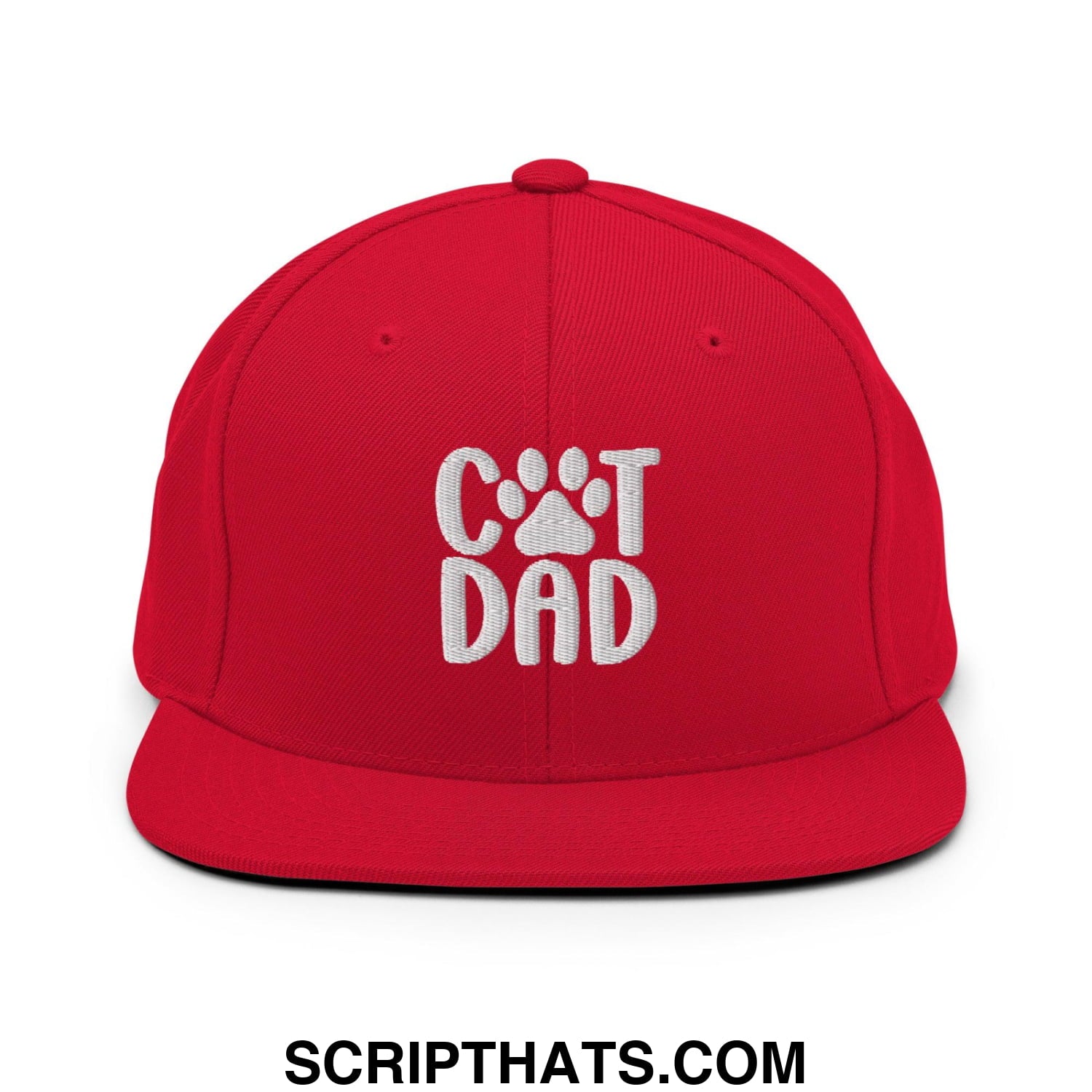 Cat Dad Embroidered Flat Bill Brim Snapback Hat Red
