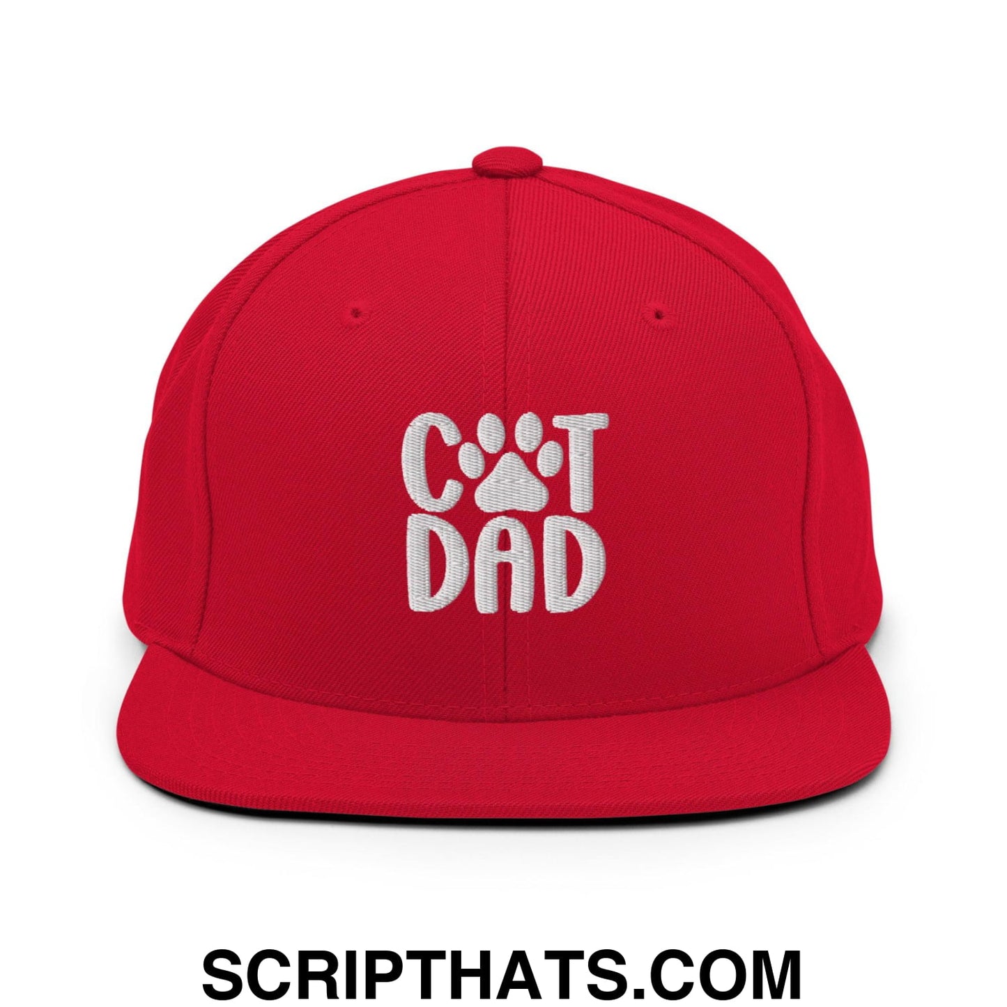 Cat Dad Embroidered Flat Bill Brim Snapback Hat Red