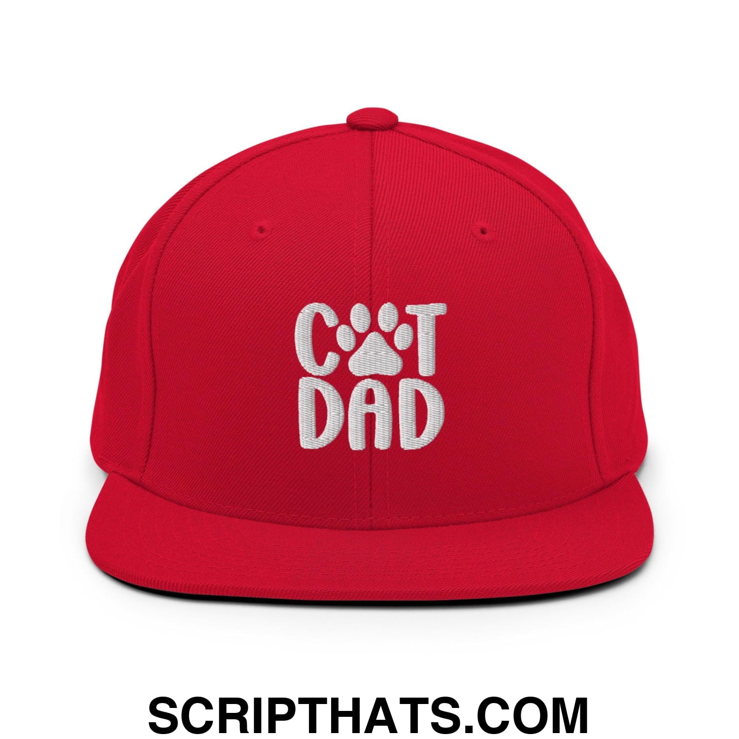 Cat Dad Embroidered Flat Bill Brim Snapback Hat Red