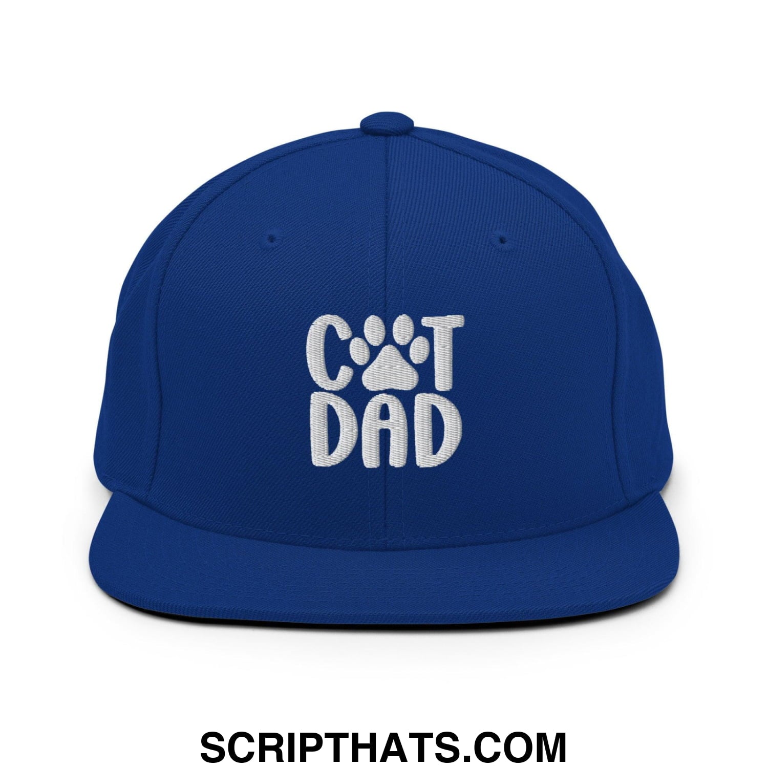 Cat Dad Embroidered Flat Bill Brim Snapback Hat Royal Blue