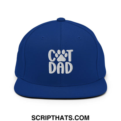Cat Dad Embroidered Flat Bill Brim Snapback Hat Royal Blue