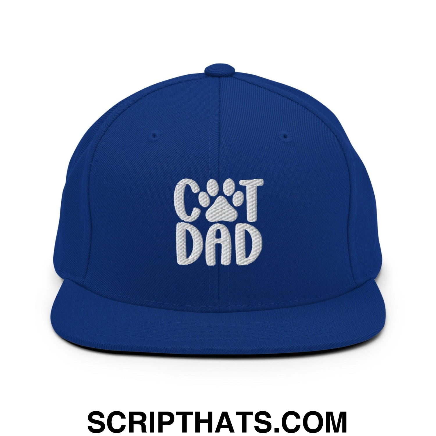 Cat Dad Embroidered Flat Bill Brim Snapback Hat Royal Blue