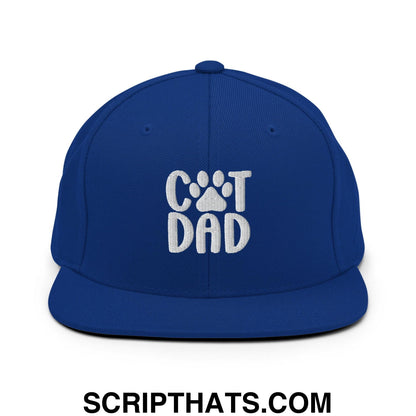 Cat Dad Embroidered Flat Bill Brim Snapback Hat Royal Blue