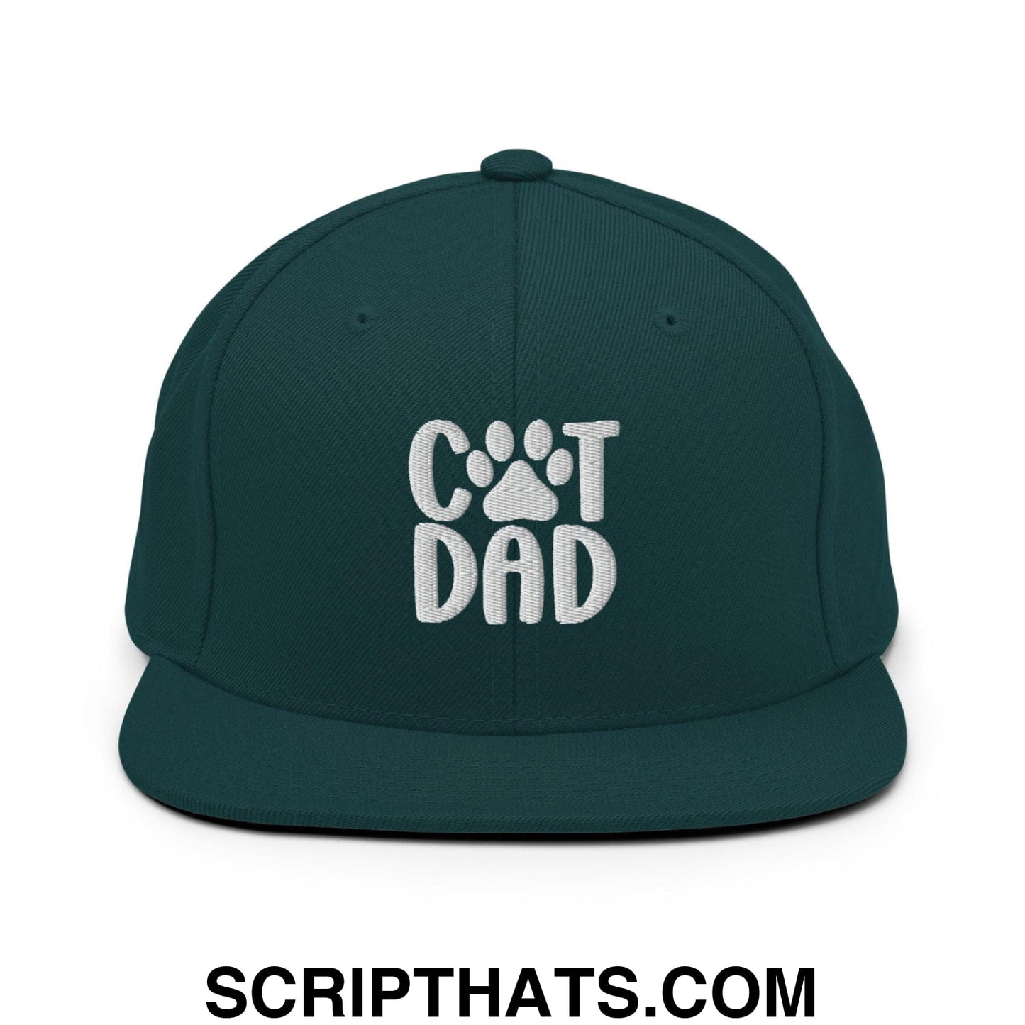 Cat Dad Embroidered Flat Bill Brim Snapback Hat Spruce