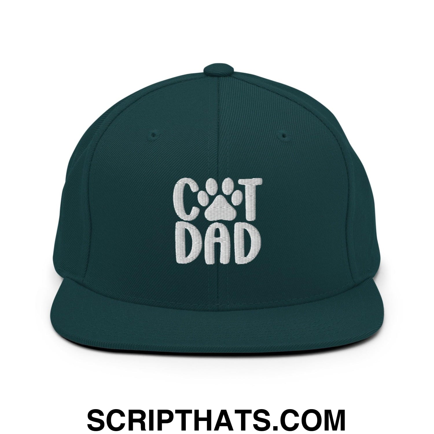 Cat Dad Embroidered Flat Bill Brim Snapback Hat Spruce