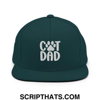 Cat Dad Embroidered Flat Bill Brim Snapback Hat Spruce