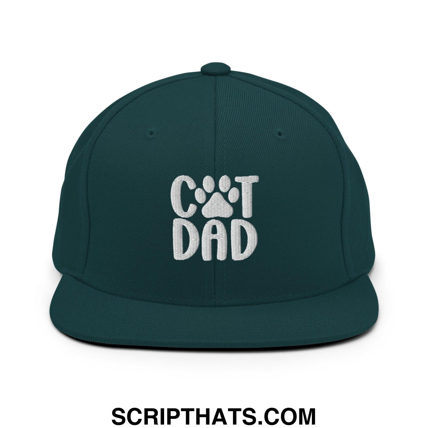 Cat Dad Embroidered Flat Bill Brim Snapback Hat Spruce