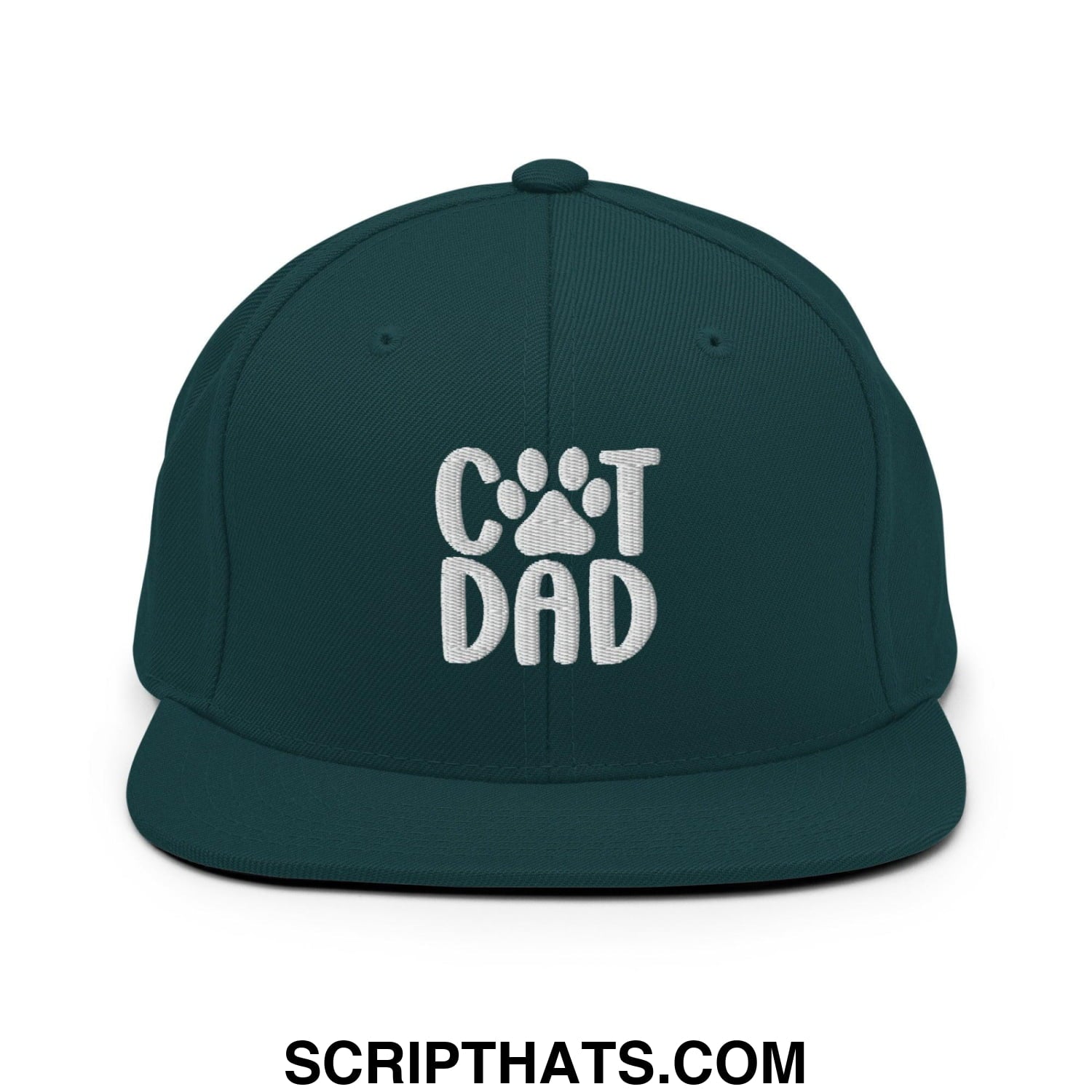 Cat Dad Embroidered Flat Bill Brim Snapback Hat Spruce