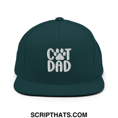 Cat Dad Embroidered Flat Bill Brim Snapback Hat Spruce