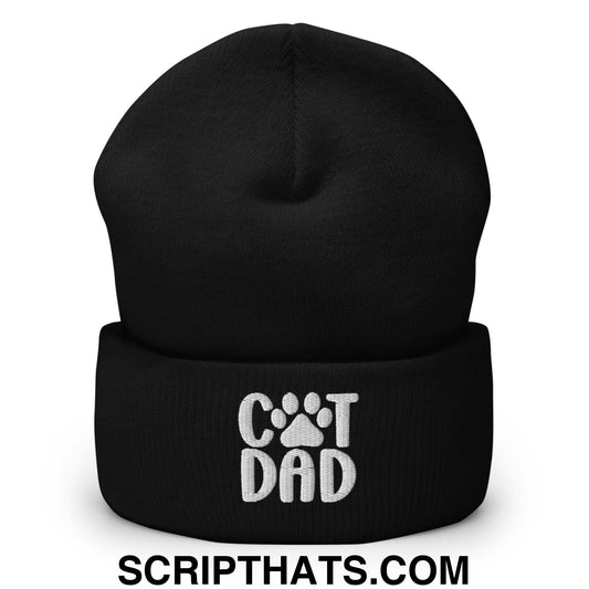Cat Dad Embroidered Knit Cuffed Beanie Black