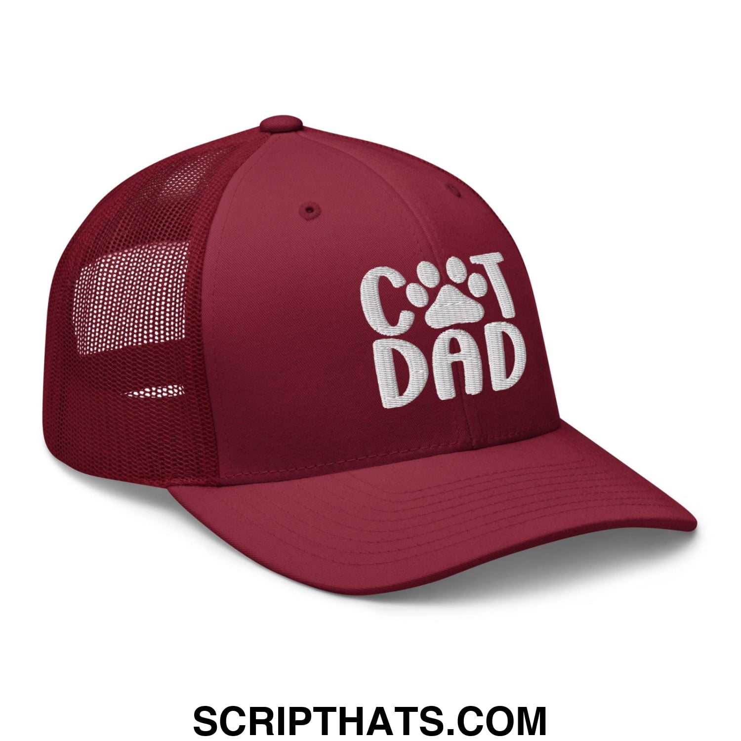 Cat Dad Embroidered Mesh Trucker Hat Cranberry