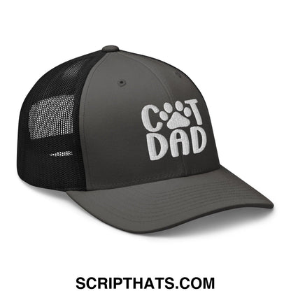 Cat Dad Embroidered Mesh Trucker Hat Charcoal Black