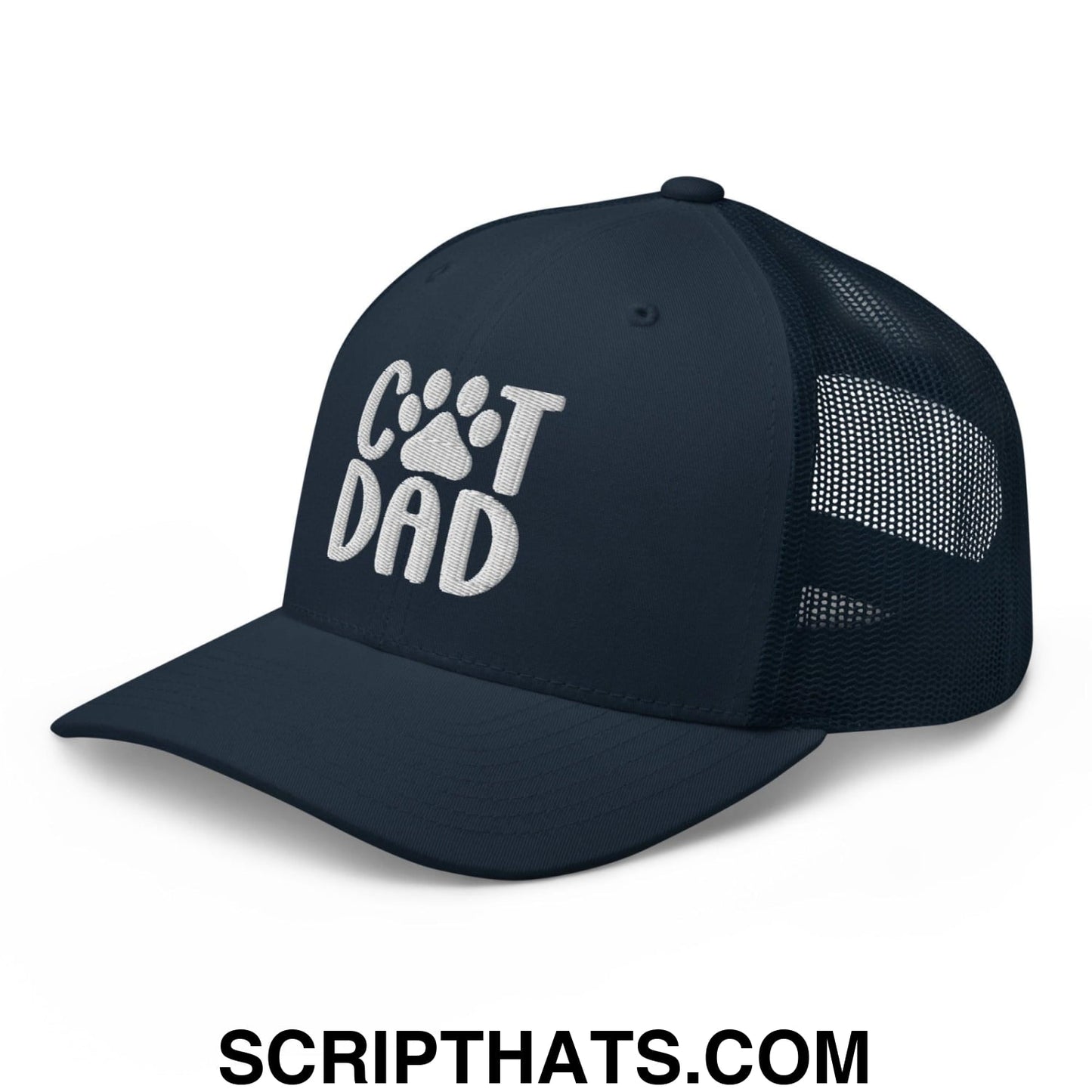 Cat Dad Embroidered Mesh Trucker Hat Navy