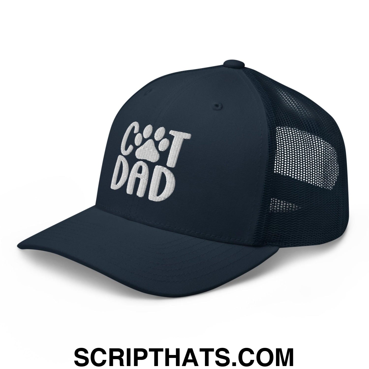 Cat Dad Embroidered Mesh Trucker Hat Navy