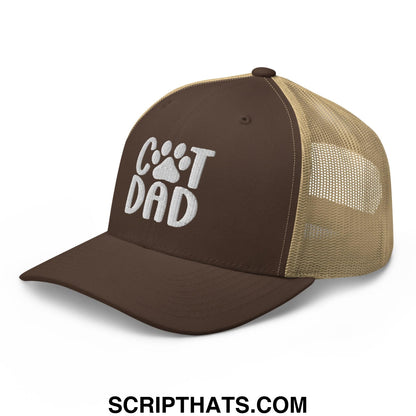 Cat Dad Embroidered Mesh Trucker Hat Brown Khaki