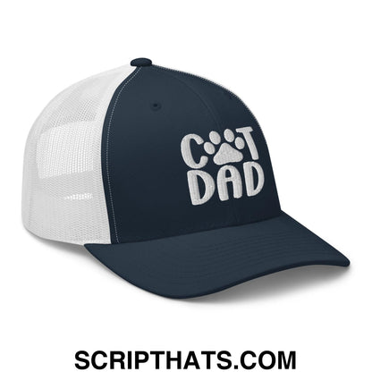 Cat Dad Embroidered Mesh Trucker Hat Navy White