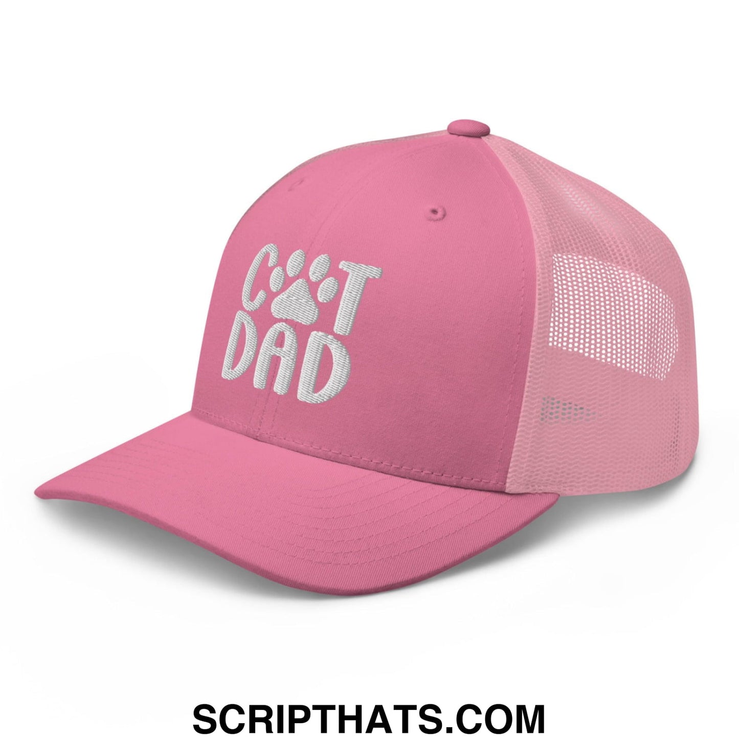 Cat Dad Embroidered Mesh Trucker Hat Pink