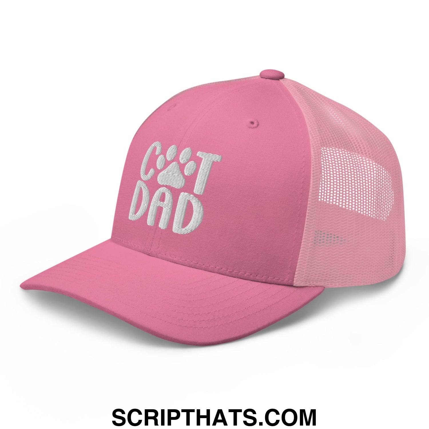 Cat Dad Embroidered Mesh Trucker Hat Pink
