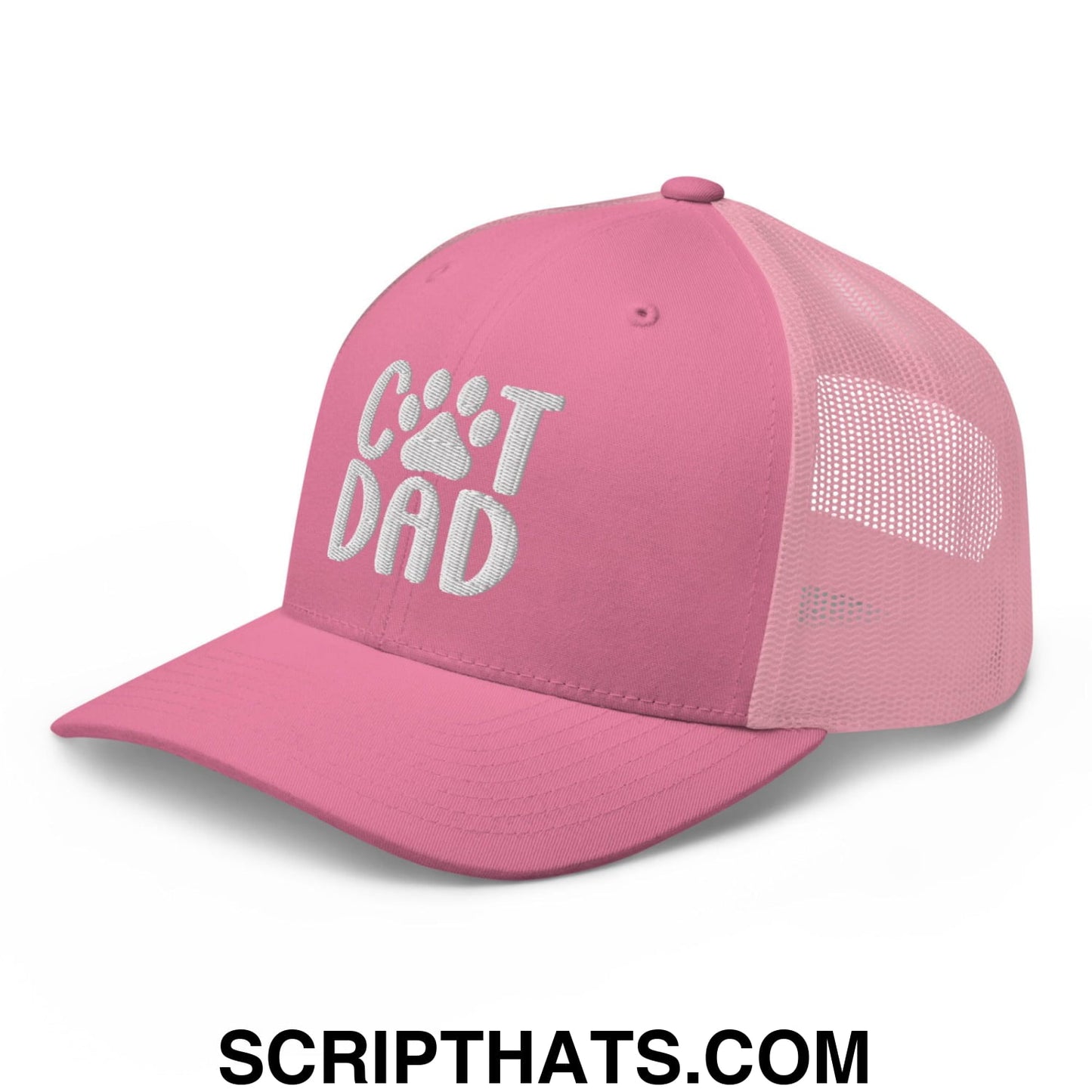 Cat Dad Embroidered Mesh Trucker Hat Pink