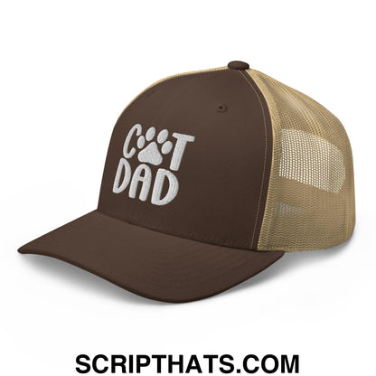 Cat Dad Embroidered Mesh Trucker Hat Brown Khaki