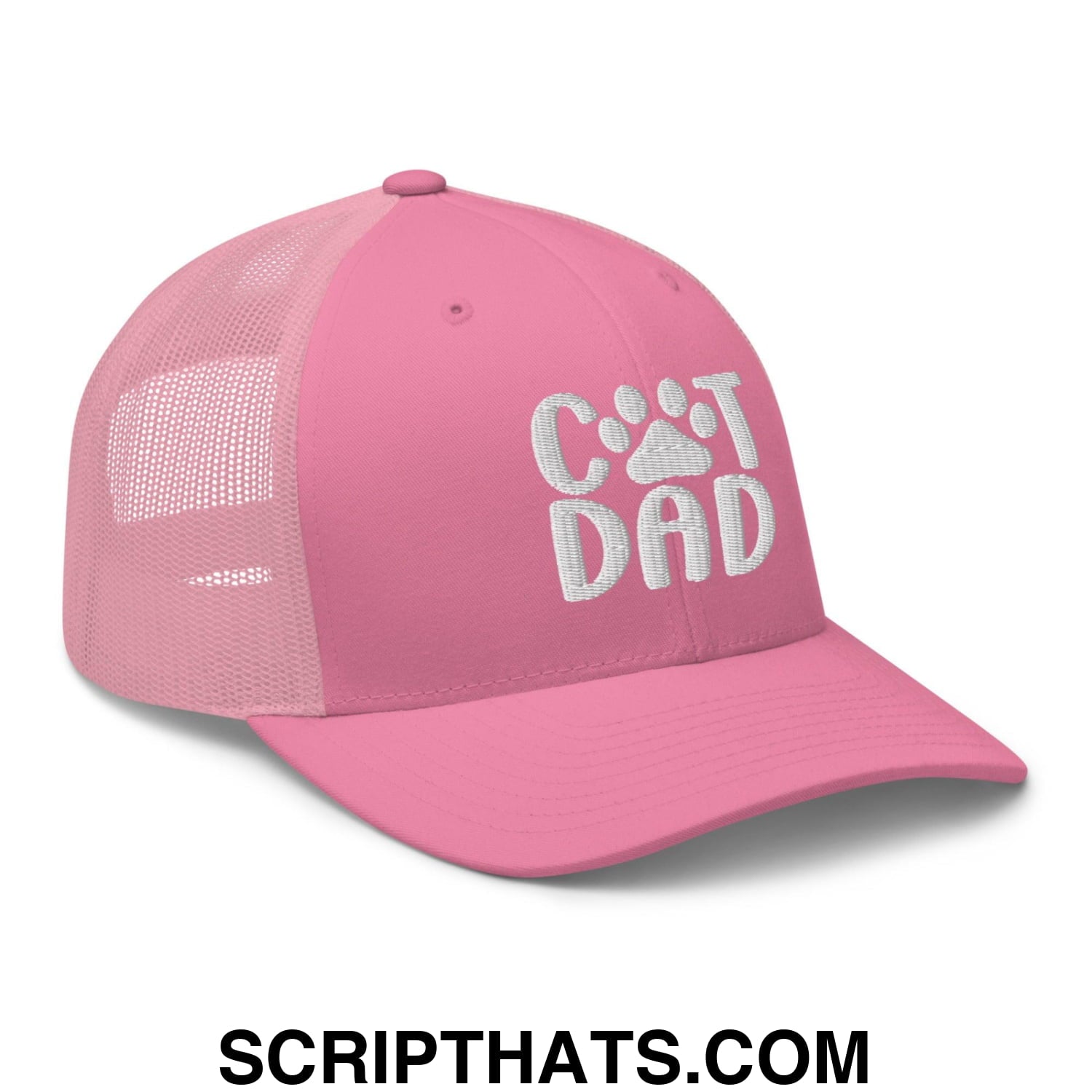 Cat Dad Embroidered Mesh Trucker Hat Pink