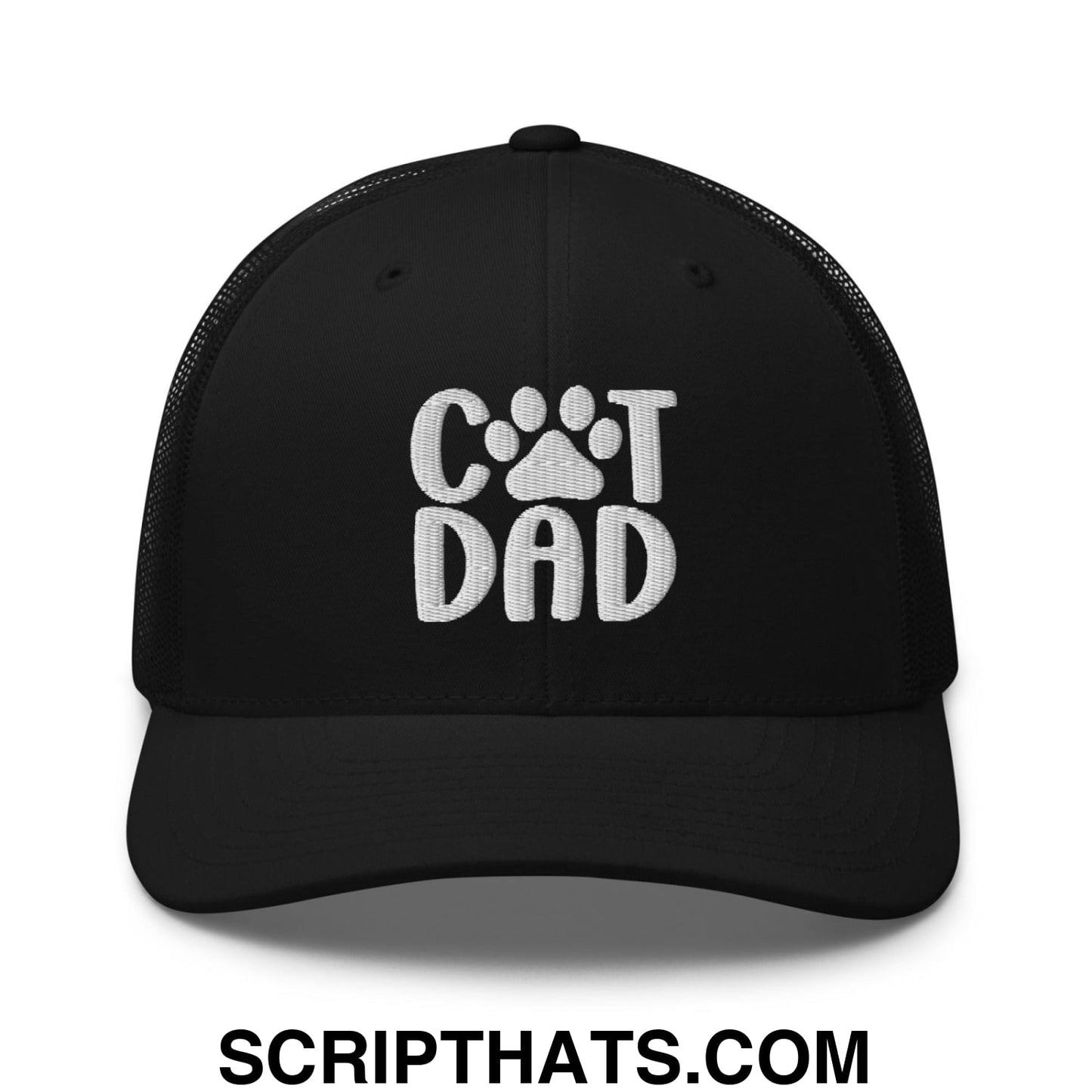 Cat Dad Embroidered Mesh Trucker Hat Black