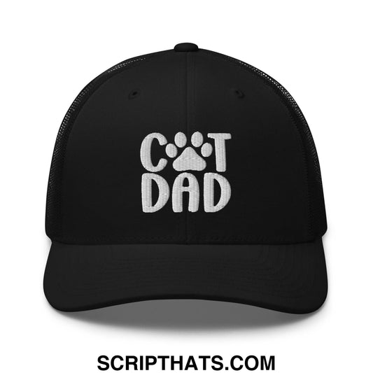 Cat Dad Embroidered Mesh Trucker Hat Black