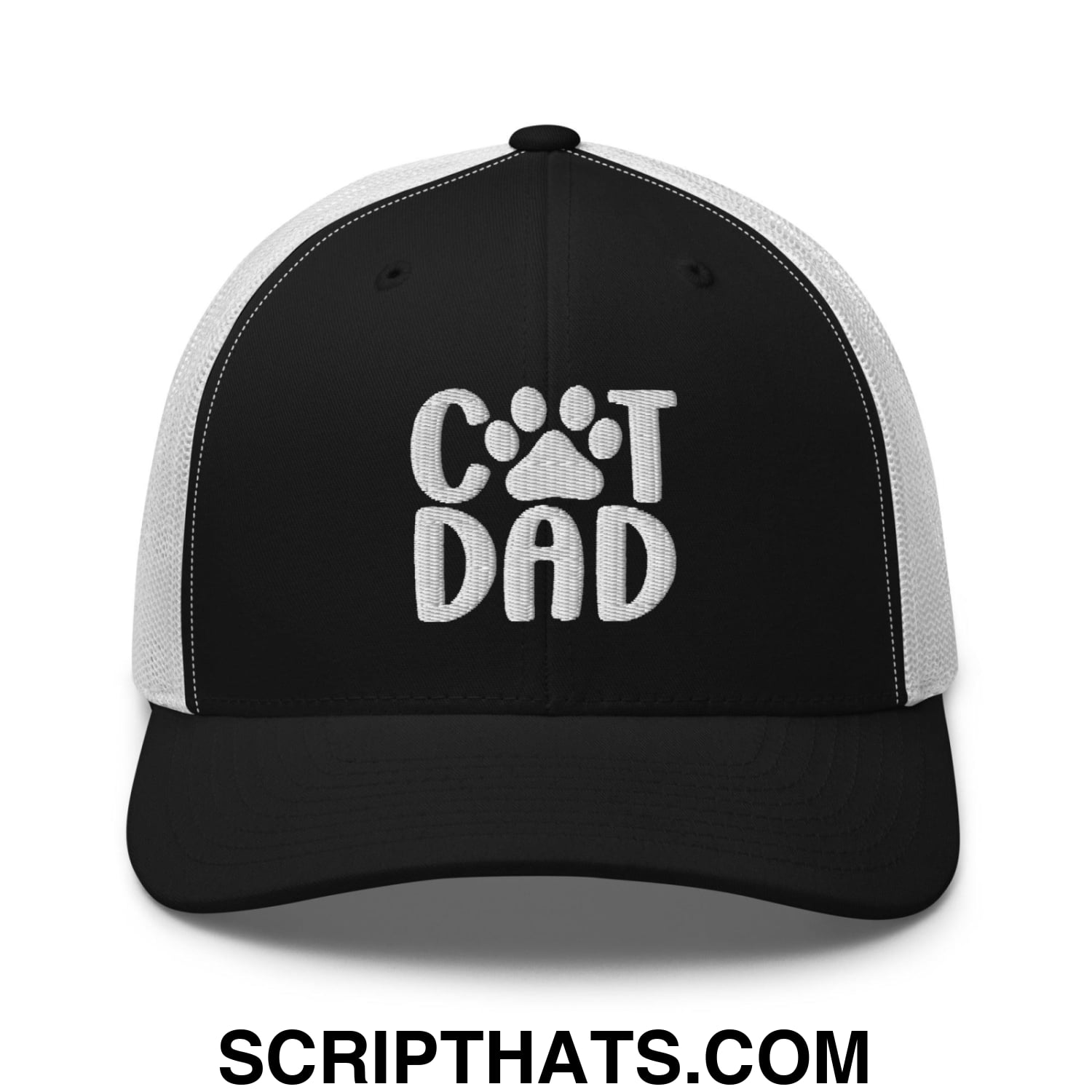 Cat Dad Embroidered Mesh Trucker Hat Black White