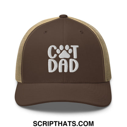 Cat Dad Embroidered Mesh Trucker Hat Brown Khaki