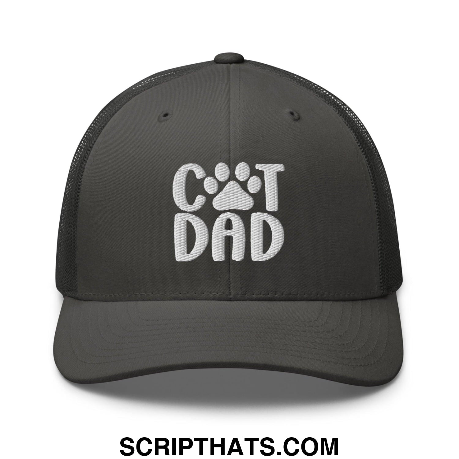 Cat Dad Embroidered Mesh Trucker Hat Charcoal
