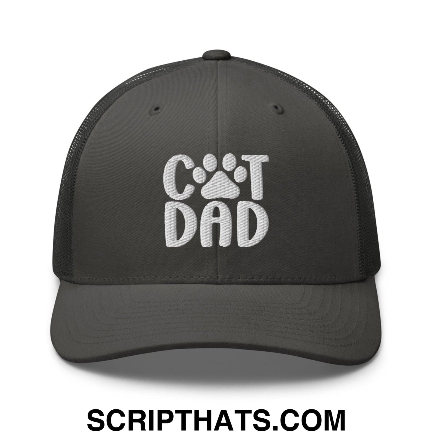 Cat Dad Embroidered Mesh Trucker Hat Charcoal