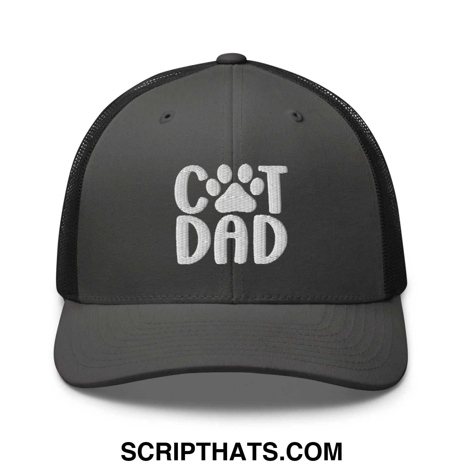 Cat Dad Embroidered Mesh Trucker Hat Charcoal Black