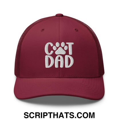 Cat Dad Embroidered Mesh Trucker Hat Cranberry
