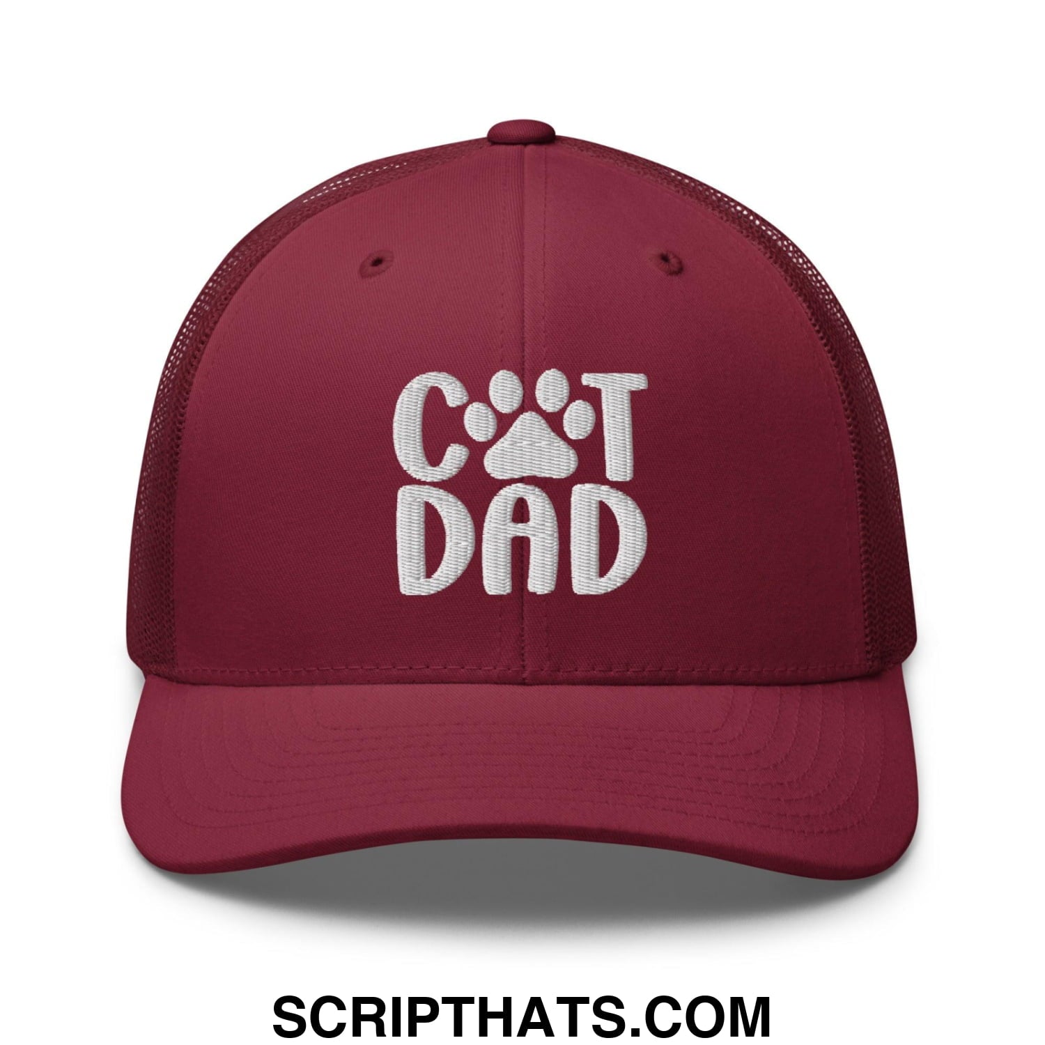 Cat Dad Embroidered Mesh Trucker Hat Cranberry