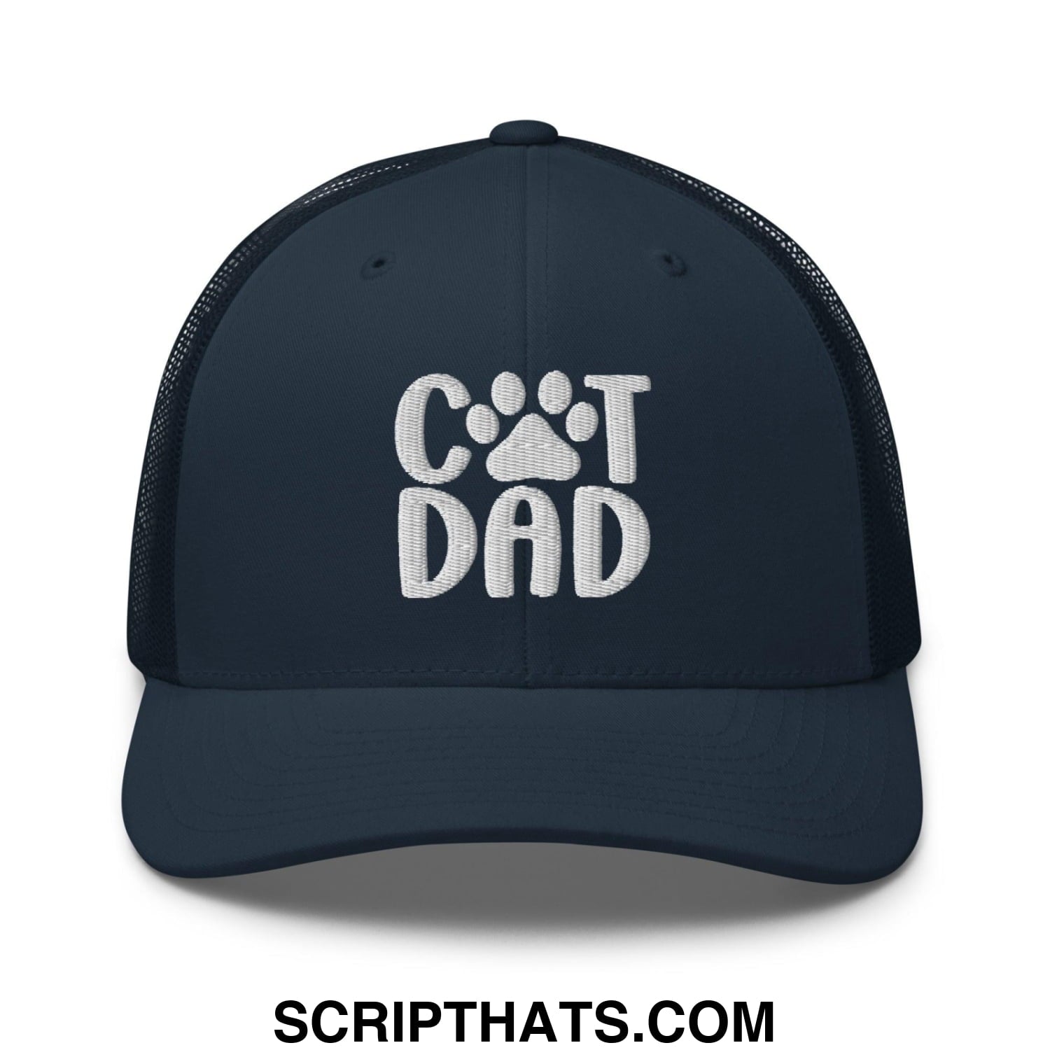 Cat Dad Embroidered Mesh Trucker Hat Navy