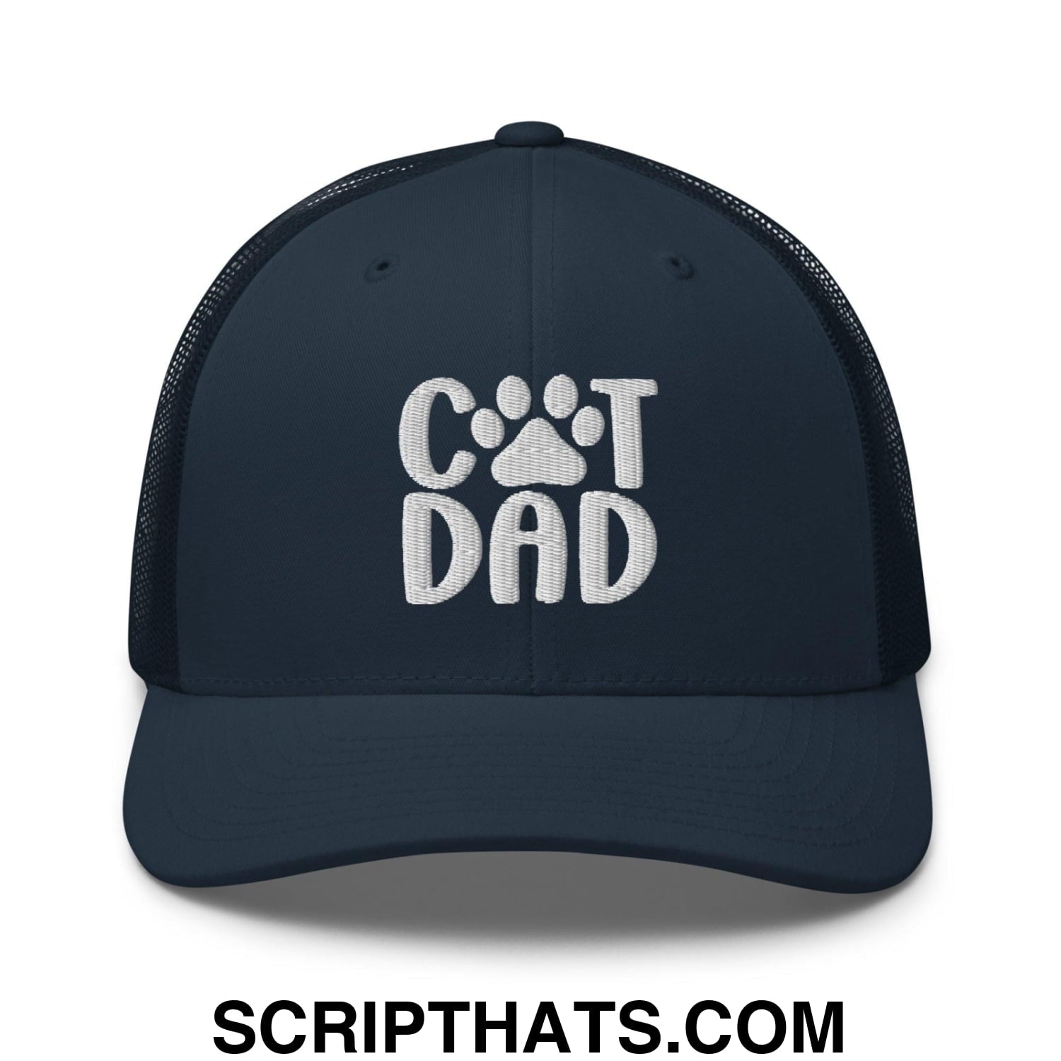Cat Dad Embroidered Mesh Trucker Hat Navy