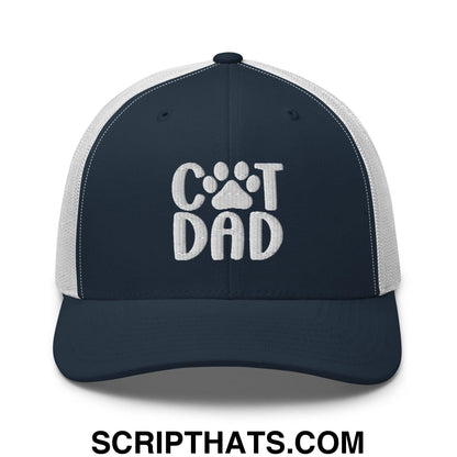 Cat Dad Embroidered Mesh Trucker Hat Navy White