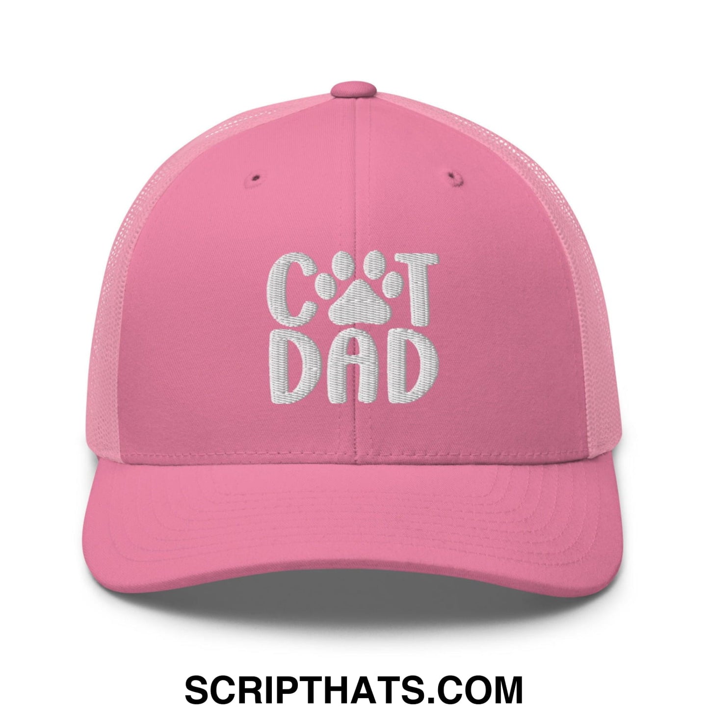 Cat Dad Embroidered Mesh Trucker Hat Pink
