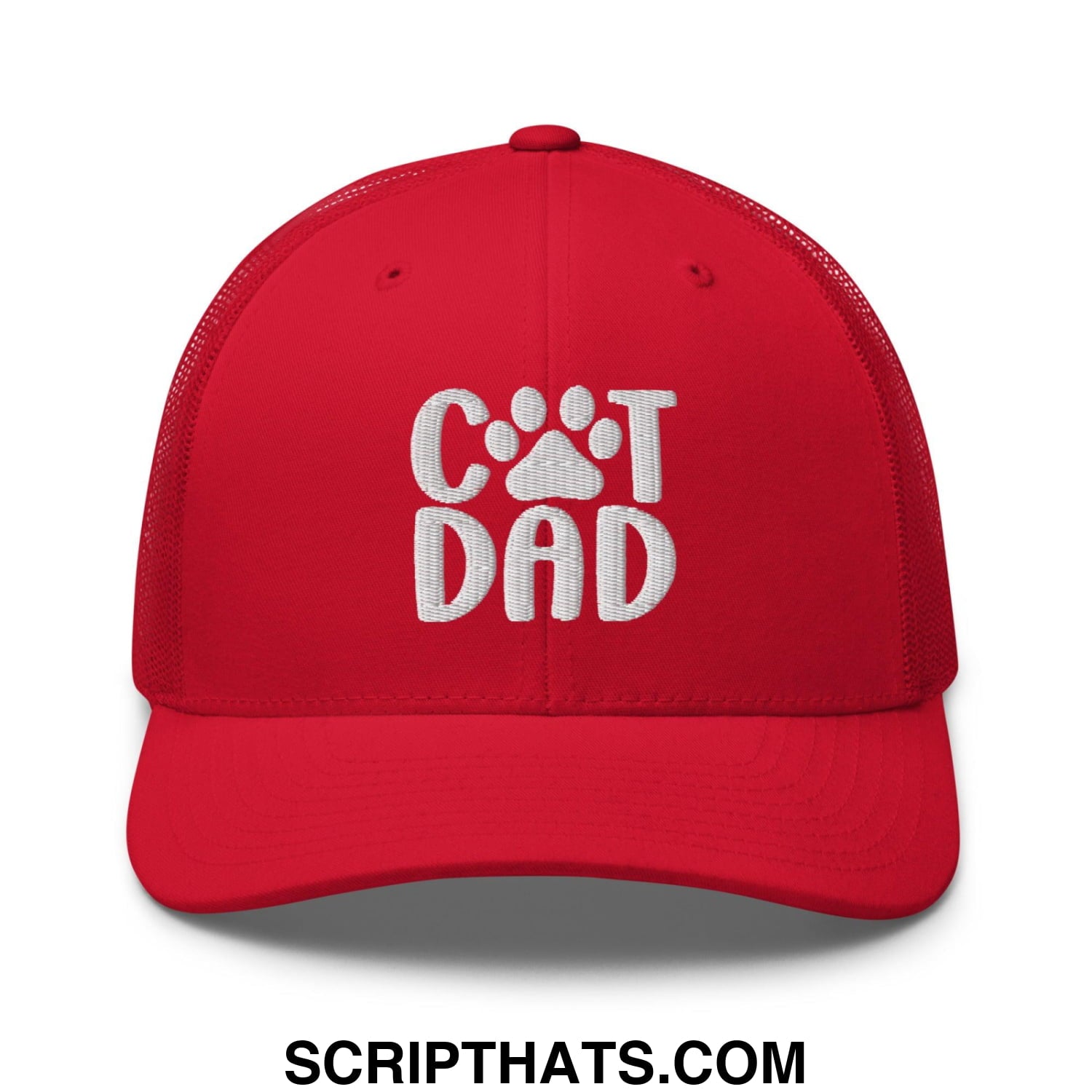 Cat Dad Embroidered Mesh Trucker Hat Red