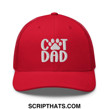 Cat Dad Embroidered Mesh Trucker Hat Red